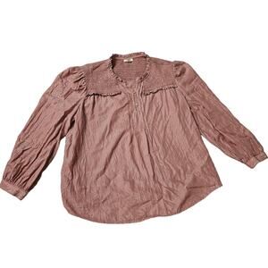 A.N.A. - A New Approach Size XXL Pink Shiny Long Sleeve Smocked Peasant Blouse